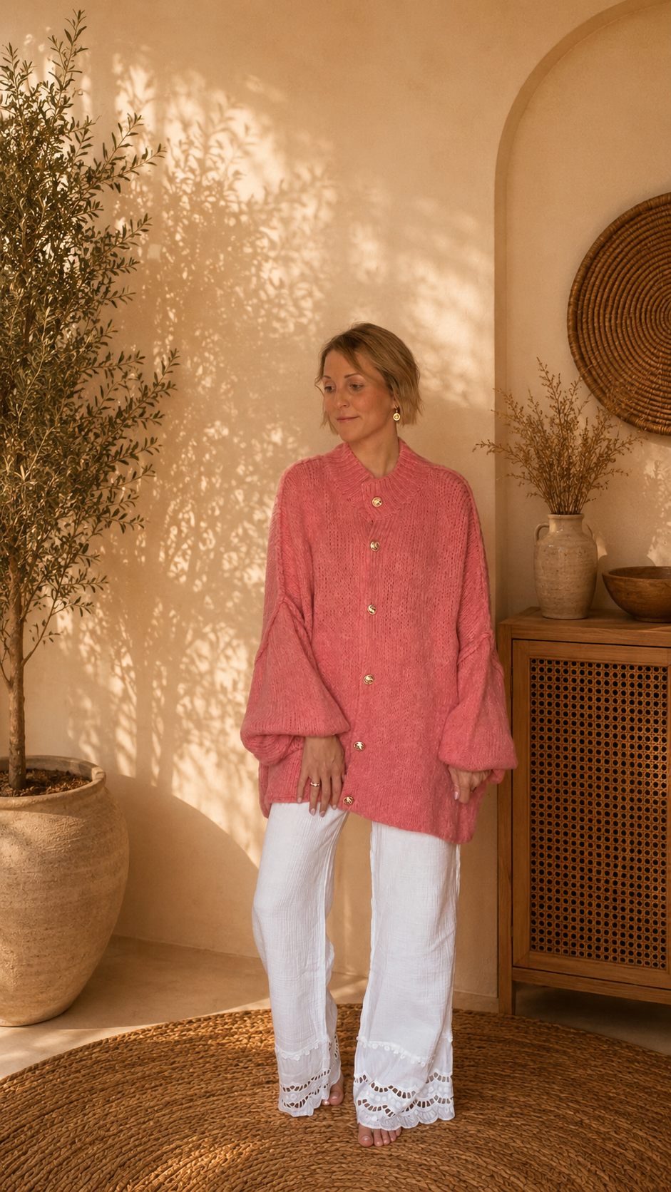 Lugano Gold-Button Knit Cardigan