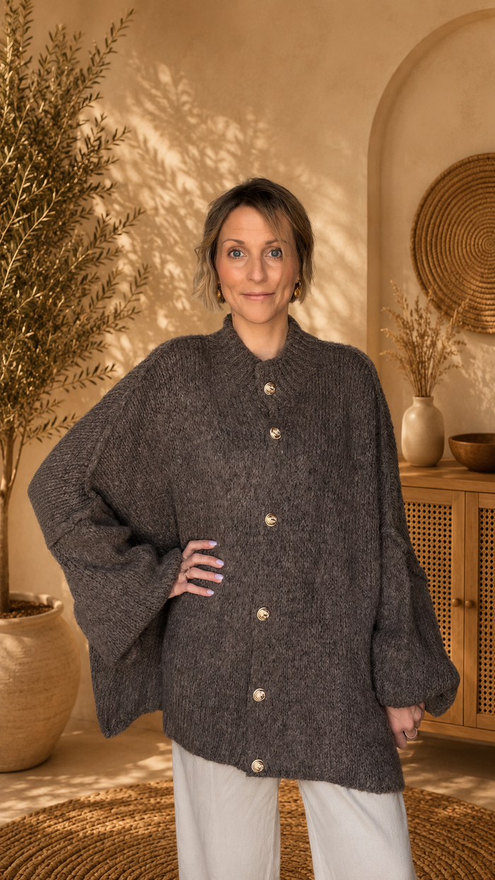 Lugano Gold-Button Knit Cardigan
