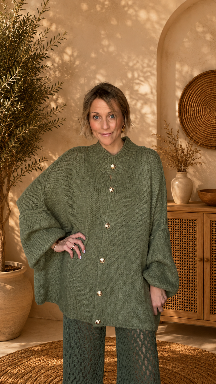 Lugano Gold-Button Knit Cardigan